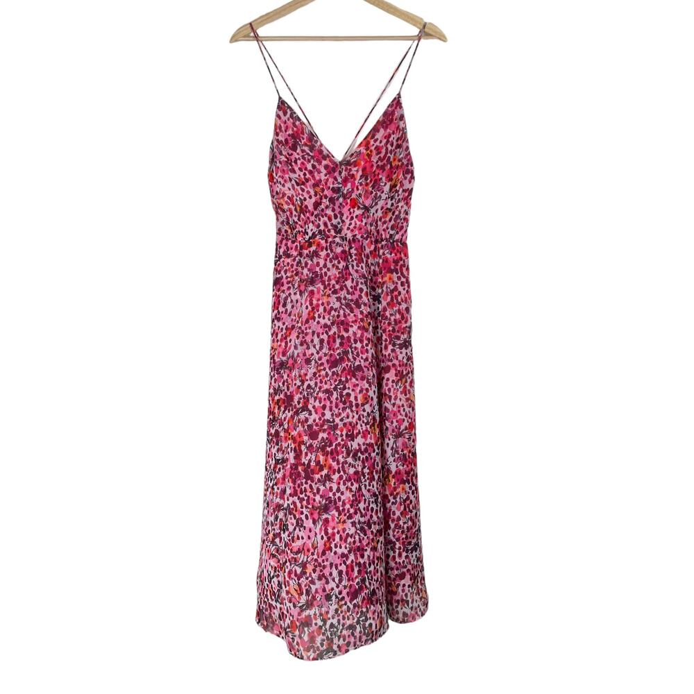 Reiss Pippa Floral Printed Midi Dress Pink Size 8 V-Neck Strappy Party Feminine